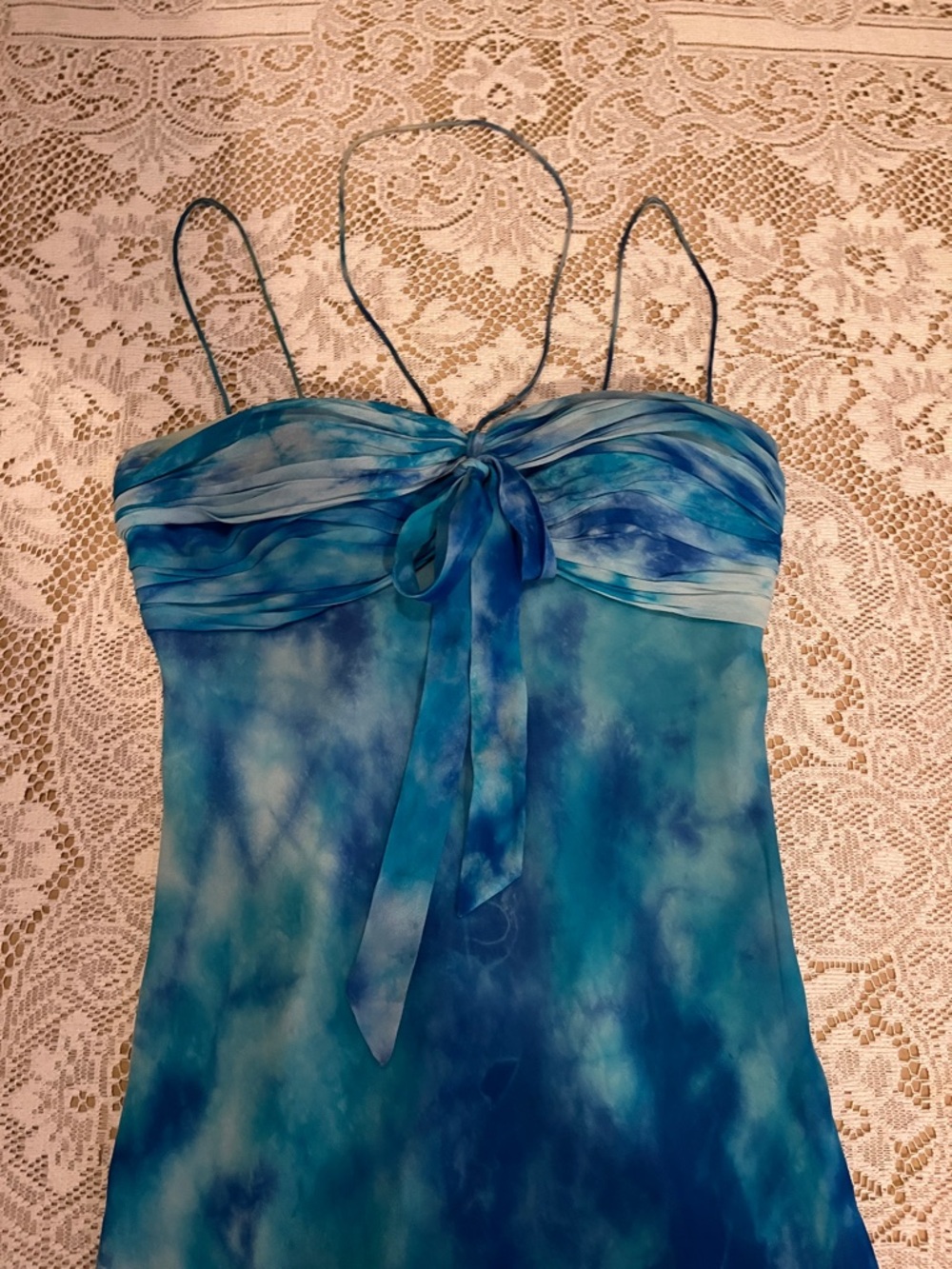 Cache 100% Silk Tie Dye Mermaid Midi Dress, Aqua Blue, Size 6 - Picture 5 of 9
